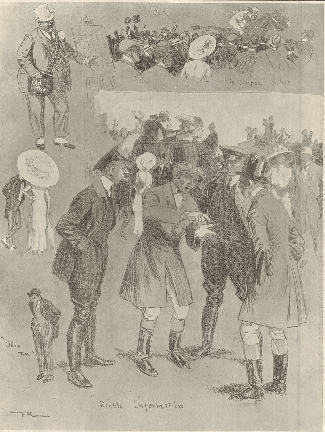 Sandown Park's Great Meeting. Eclipse Stakes. Humorous Side. Surrey 1910 print